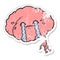 distressed sticker of a cartoon brain with headache