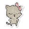 distressed sticker of a cartoon cat with bow on head and hands on hips