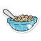 distressed sticker of a cartoon cereal bowl