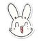 distressed sticker of a cartoon crazy happy bunny face