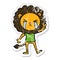 distressed sticker of a cartoon crying lion giving peace sign