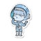 distressed sticker of a cartoon curious astronaut wondering