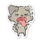 distressed sticker of a cartoon disgusted dog shrugging shoulders