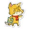 distressed sticker of a cartoon friendly christmas fox