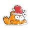 distressed sticker of a cartoon goldfish wearing xmas hat