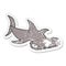 distressed sticker of a cartoon hammerhead shark