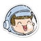 distressed sticker of a cartoon happy astronaut face