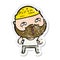 distressed sticker of a cartoon happy bearded man