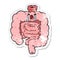 distressed sticker of a cartoon intestines crying