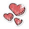 distressed sticker of a cartoon love hearts