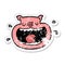 distressed sticker of a cartoon obnoxious pig