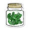 distressed sticker of a cartoon pickled gherkins