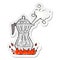 distressed sticker of a cartoon steaming espresso pot