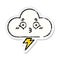 distressed sticker of a cute cartoon thunder cloud