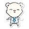 distressed sticker of a happy cartoon polar bear office worker