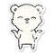 distressed sticker of a happy cartoon polar bear shrugging shoulders