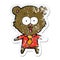 distressed sticker of a laughing teddy  bear cartoon in shirt and tie