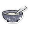 distressed sticker of a quirky hand drawn cartoon bowl of porridge