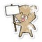 distressed sticker of a rude cartoon bear with protest sign