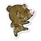 distressed sticker of a smiling dancing bear cartoon