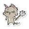 distressed sticker of a tough cartoon cat with mace