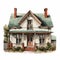 Distressed Victorian House Exterior Drawing Illustration In Precision Painting Style