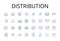 Distribution line icons collection. Dispensation, Allotment, Delivery, Allocation, Apportionment, Provisioning, Supply