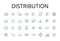 Distribution line icons collection. Dispensation, Allotment, Delivery, Allocation, Apportionment, Provisioning, Supply