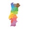 Districts of Portugal. Map of regional country administrative divisions. Colorful vector illustration