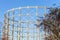 Disused Bradford Road gas holder seen from the Ashton Canal, Manchester, UK