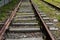 Disused overgrown train track at Birkenhead Docks Wirral August 2019