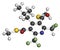 Dithiopyr preemergent herbicide molecule. 3D rendering. Atoms are represented as spheres with conventional color coding: hydrogen.