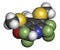 Dithiopyr preemergent herbicide molecule. 3D rendering. Atoms are represented as spheres with conventional color coding: hydrogen.