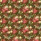 Ditsy floral seamless pattern in russian style. Cute fairy peacocks, leaves, roses, tulips flowers on dark green background