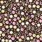 Ditsy floral seamless pattern in vector. Cute little flowers in pink, yellow and white colors on dark background