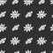 Ditsy monochrome seamless pattern with white flowers on black background