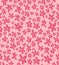 Ditsy seamless pattern with simple hand drawn pink flower doodles on pink background. Vector monochrome floral background texture