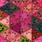 Ditsy triangles pattern in grenadine, pink and green colors