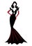 Diva Hollywood silhouette, Beautiful retro fashion woman in red party dress, luxury pret a porter evening dress, isolated