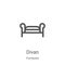 divan icon vector from furnitures collection. Thin line divan outline icon vector illustration. Linear symbol for use on web and