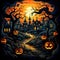 Dive into Haunting Beauty of Halloween: Revel in a Pattern of Mysterious Elements an Orange Background. AI Generated