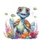 Dive into oceanic delight with adorable turtle sublimation watercolor clipart, capturing the joy of a cute turtle swimming amidst