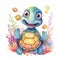 Dive into oceanic delight with adorable turtle sublimation watercolor clipart, capturing the joy of a cute turtle swimming amidst