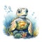 Dive into oceanic delight with adorable turtle sublimation watercolor clipart, capturing the joy of a cute turtle swimming amidst