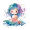 Dive into a shimmering world of enchantment with a mesmerizing watercolor painting of a mermaid, adorned with glittering details