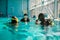 Divemaster and divers in aqualungs, diving school