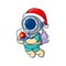 The diver is carrying a christmas ball in a crystal box freezing