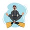 Diver Character Float in Lotus Yoga Pose, Achieving Inner Balance And Harmony Underwater, Vector Illustration