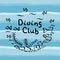 Diver club, hand written. Blue sea. Vector illustration with tropical underwater cave