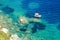 Diver doing snorkeling in the blue waters in Greece